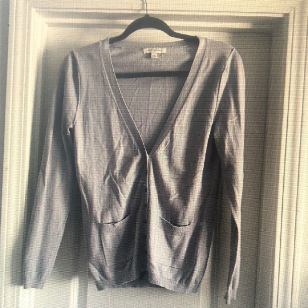 Banana Republic Light Gray V-Neck Button Cardigan